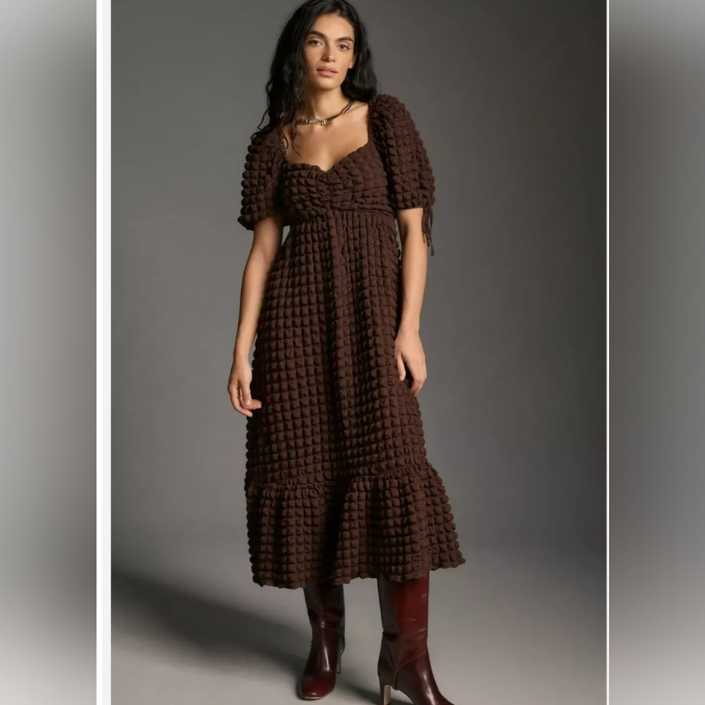 Anthropologie Endless Rose Puff Sleeve Textured Maxi Dress